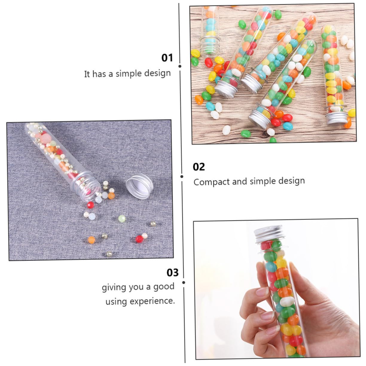 Ipetboom 50 Piezas Botella de Tubo de Ensayo Transparente Tubos de Almacenamiento de Pet para Baño y Dulces