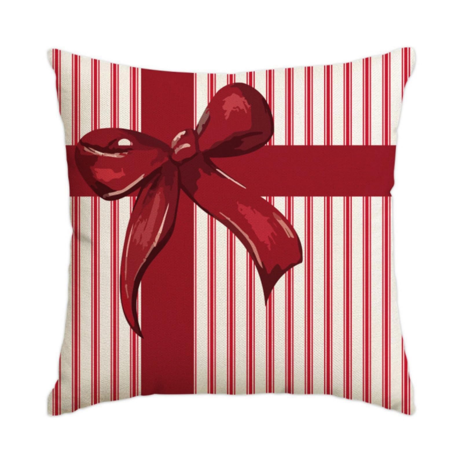 Cushion Covers 40cm x 40cm Red Stripe Pillowcase with Invisible Zipper,Decorative Throw Pillows Cover Thickened linen fabric sSfa Cushions Cover,for Home Décor, Bedroom & Sofa