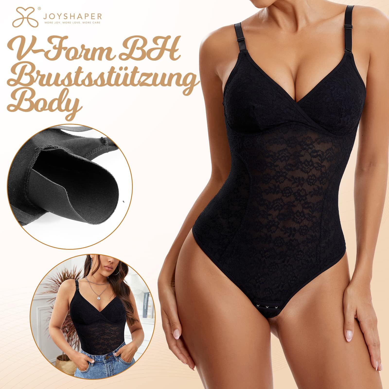 Joyshaper Shapewear Femme Body Sculptant Gaine Ventre Plat Shapewear Bodysuits Dentelle Col V Gaine Amincissante Body Shaper