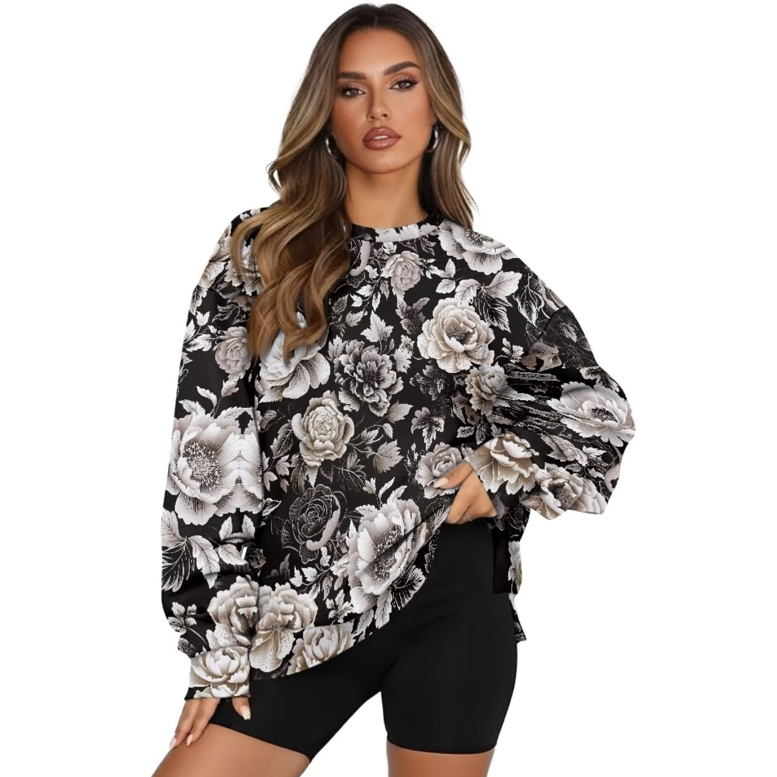 Damska bluza oversize sweter top okrągły dekolt bluzy z kapturem jesień zima sweter z kieszenią wygodne stroje