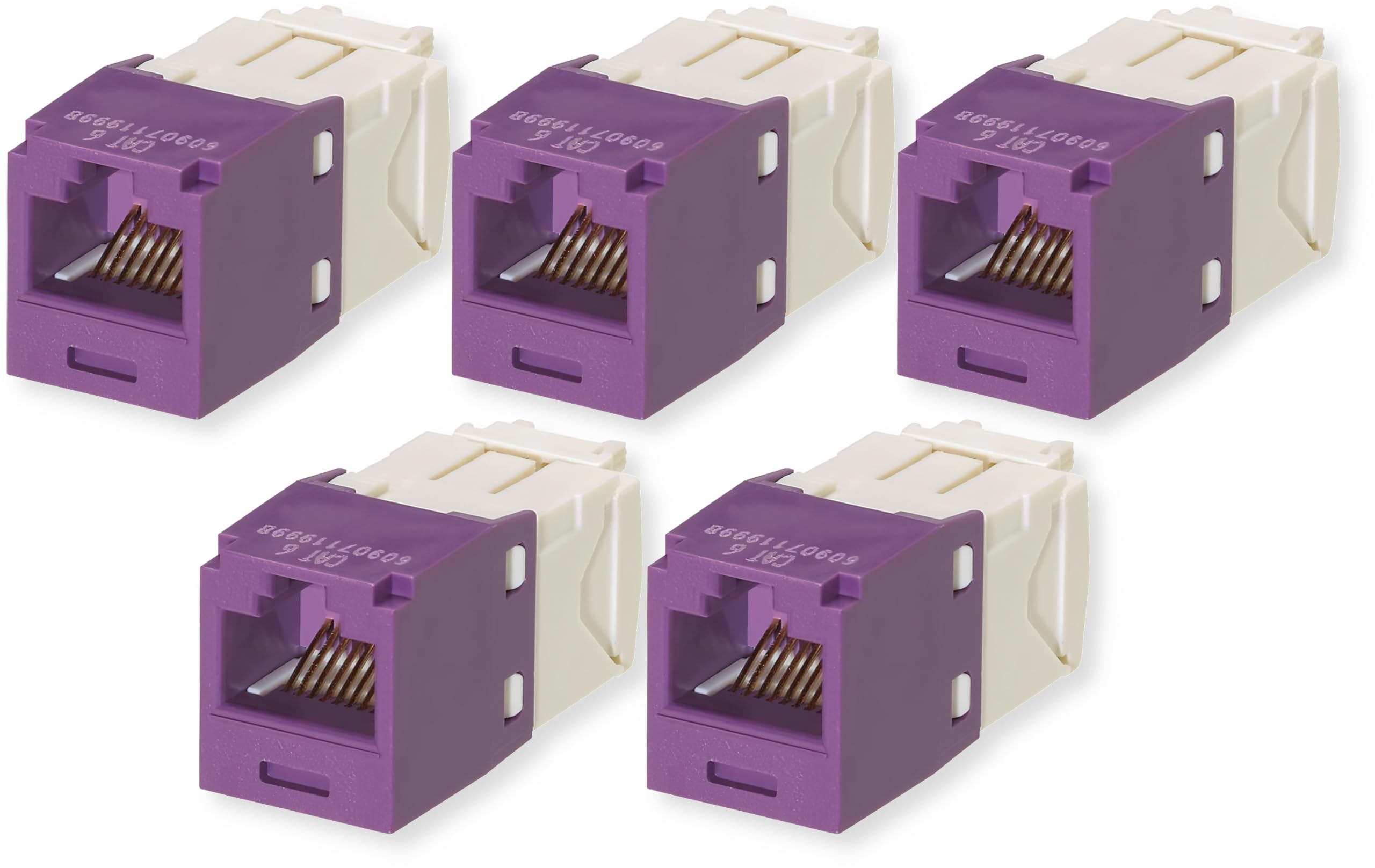 CJ688TGVL Pack of 5 Category 6 TX6 Plus Mini-Com UTP Jack Modules, Violet, TG Style, Toolless, RJ45 Ethernet High Performance Network Module, T568A/T568B Wiring