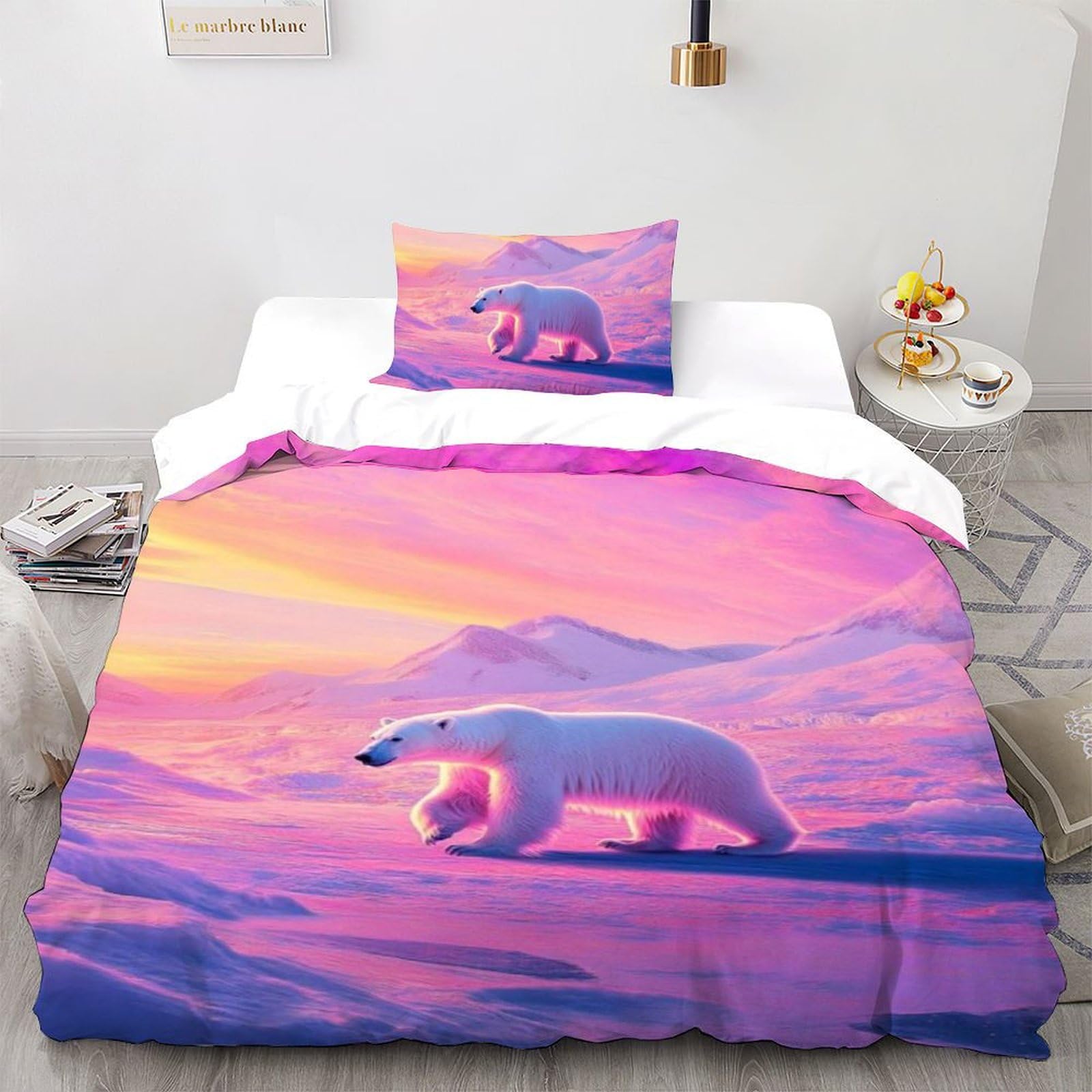 Housse de couette ours polaire rose pour décorer une chambre d'enfant doudou