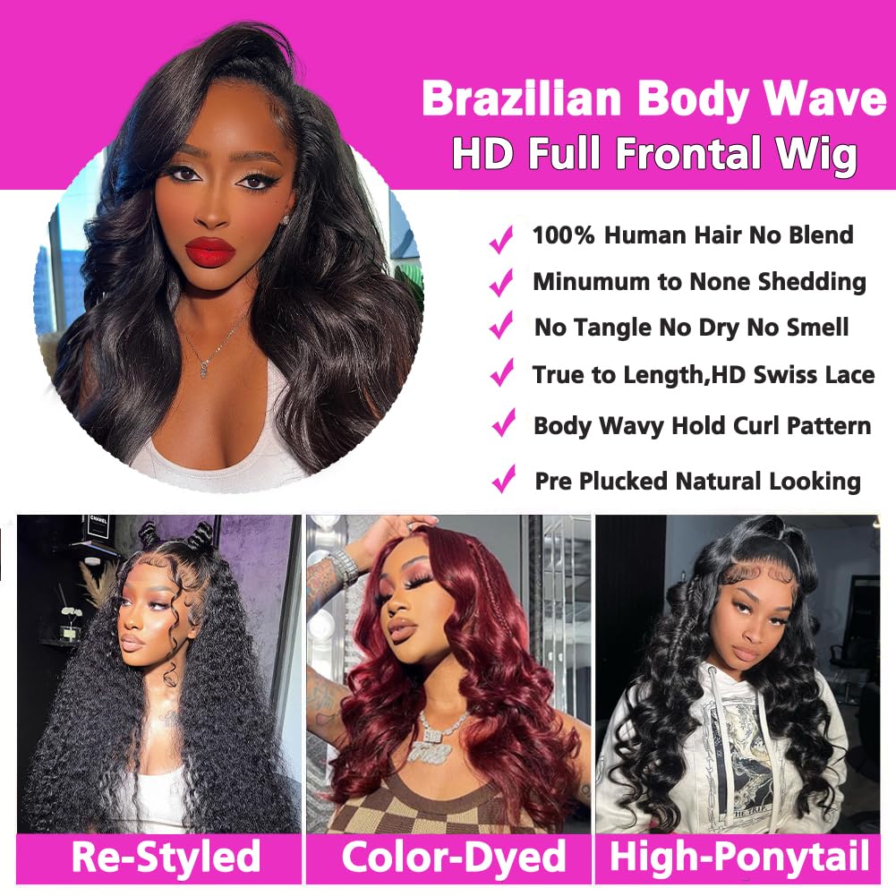 26 Inch Human Hair Lace Front Wig, 13x6 Pre Plucked Body Wave, 250 Density Amazon.com : 13x6 HD Frontal Wig 250 Density HD Lace Front  main image 2