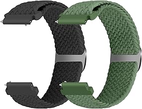 20mm Braided Bands Compatible with Amazfit GTS/GTS 2(Mini)/GTS 3/GTS 4 Mini/Bip S/Bip S Lite/Bip U/Bip U Pro, Soft Stretchy Nylon Sport Wristband for Women Men, Black + Olive Green, Modern