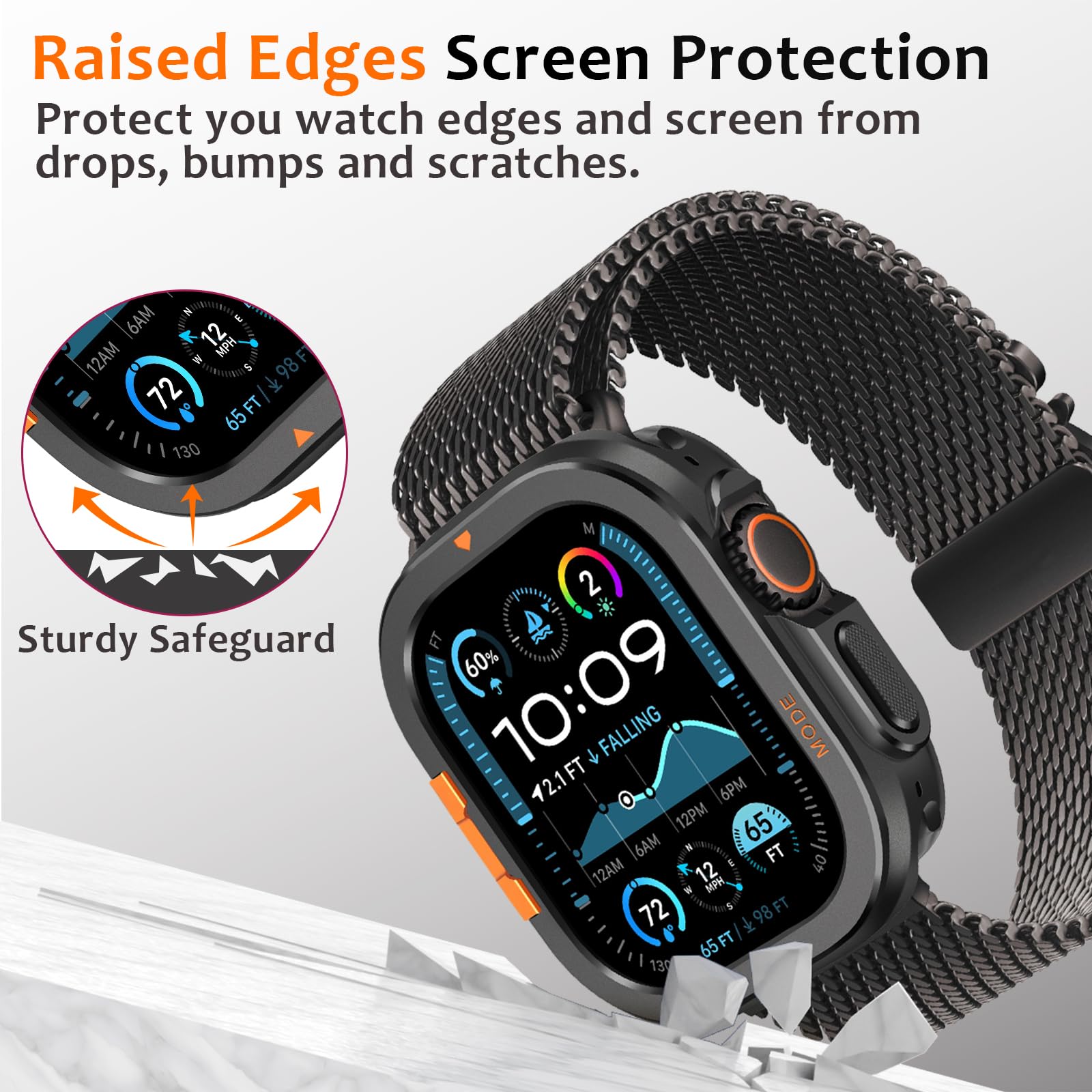 Amizee Metall Hülle Kompatibel für Apple Watch Ultra 3/2/1 49mm mit Rückseite, Robuste Schutzhülle der Stoßstange für iWatch Ultra 49mm, Schwarz