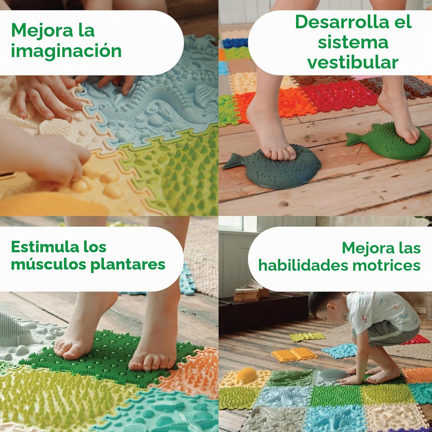 Alfombra Puzzle Sensorial de Masaje, 16 Piezas (Joyful Land)