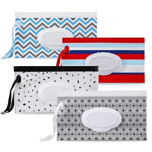 PandaEar Paquete de 4 dispensadores de toallitas para bebés, bolsa de toallitas recargable para bebés, contenedor de toallitas portátil, bolsa