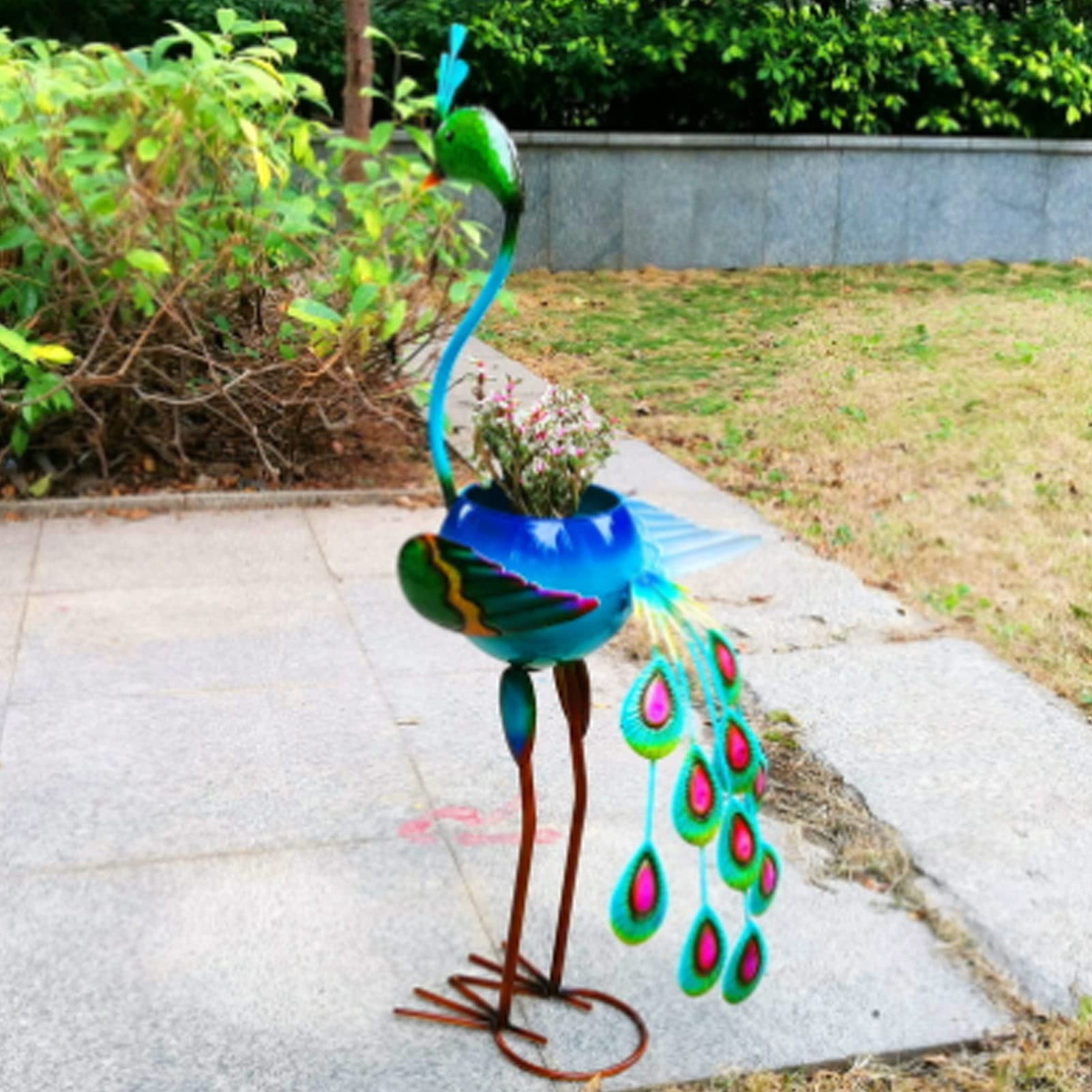 Peacock Plant Pot, 28,7in Metalowy Garnek Z Kwiatem Zwierząt, Dekoracje Ogrodowe Pawie do Dekoracji Zewnętrznej, Trawnik, Patio, Podwórko, Ścieżka