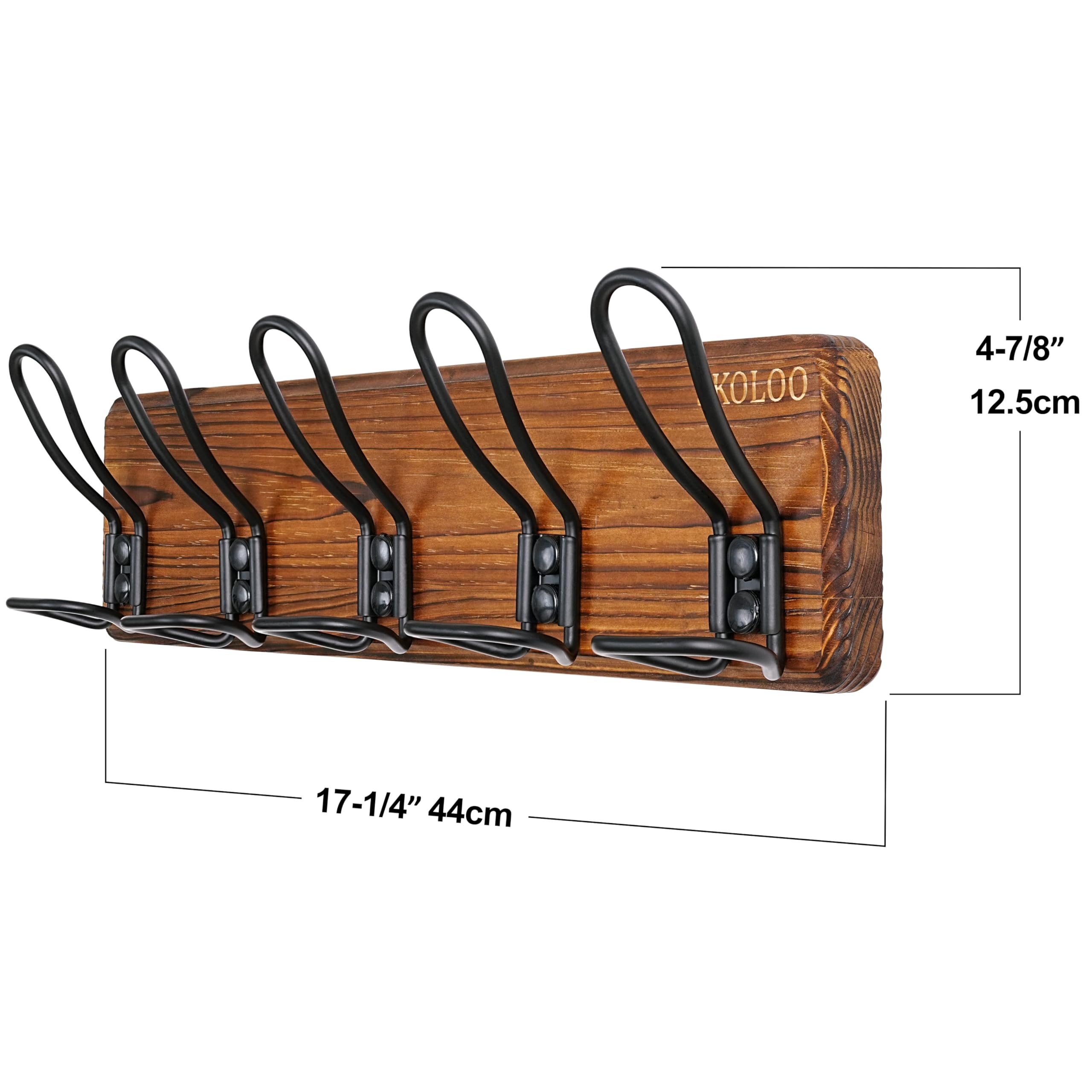 SKOLOO Appendiabiti da parete in legno marrone con 5 ganci doppi, ideale per ingressi di famiglia, aule e articoli per animali domestici, ganci perfetti per la parete