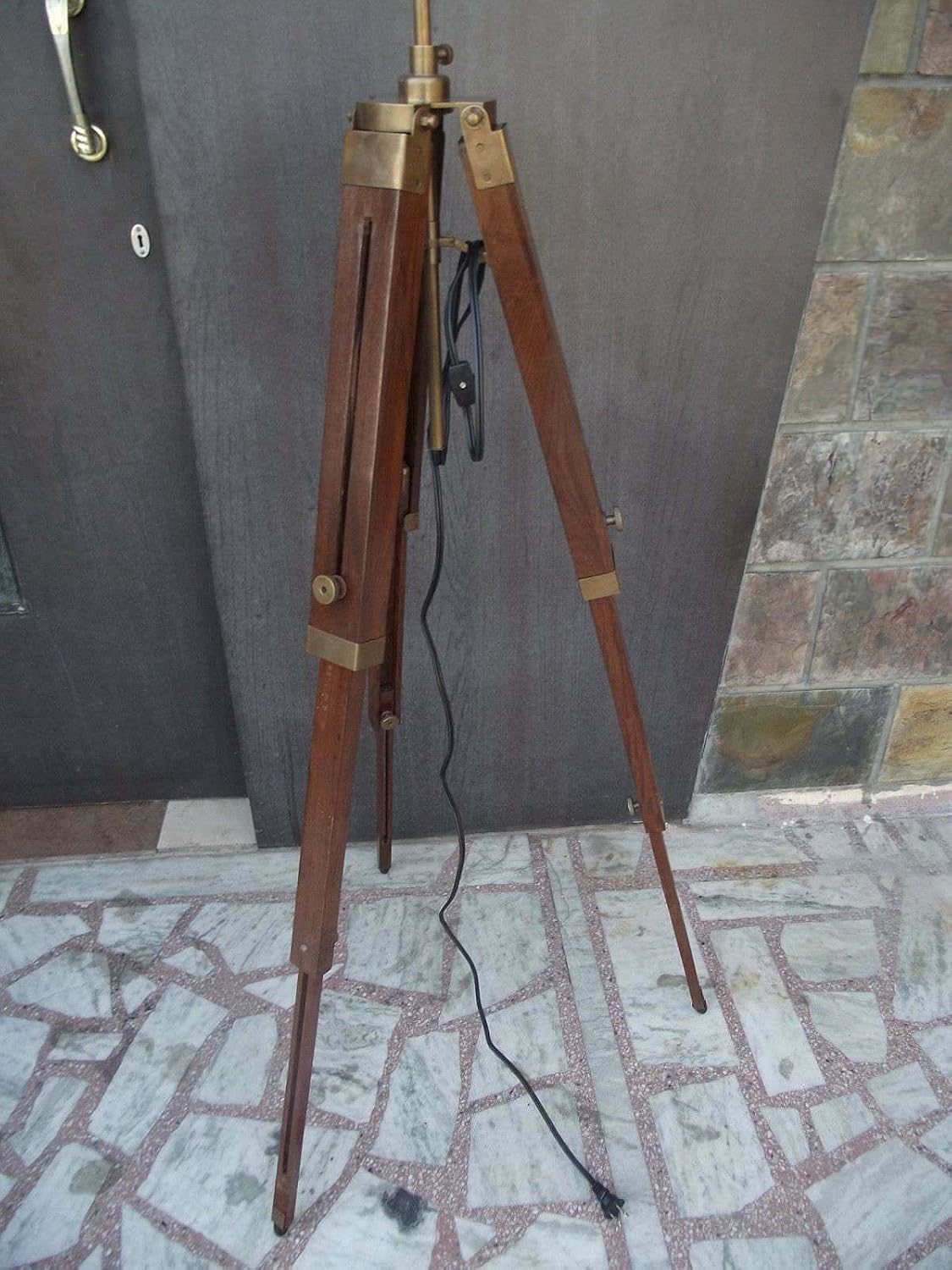 Vintage Floor Lamp Wooden Tripod Lighting Stand for Home Decor Brown Finish Gift image 3
