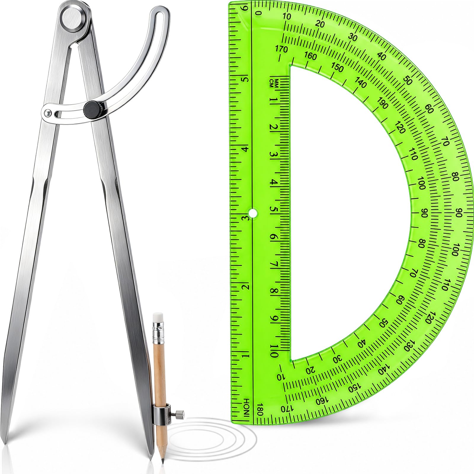 12 Inch Professional Compass for Woodworking with Wing &amp; Protractor, Green