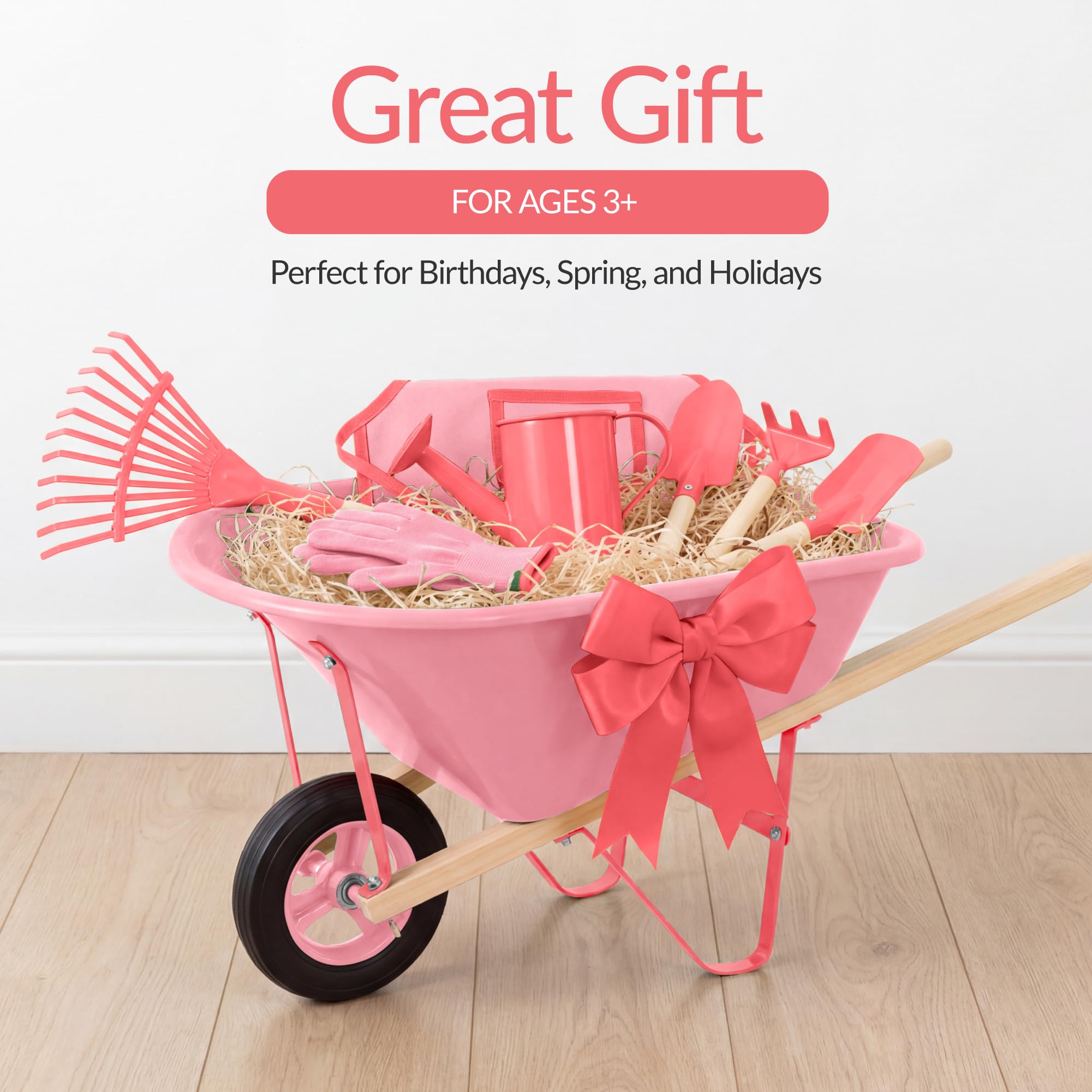 Best Choice Products Set di attrezzi da giardinaggio per bambini, 8 pezzi con carriola, utensili in metallo, annaffiatoio, grembiule e guanti, set da gioco per bambini da giardino per bambini dai 3