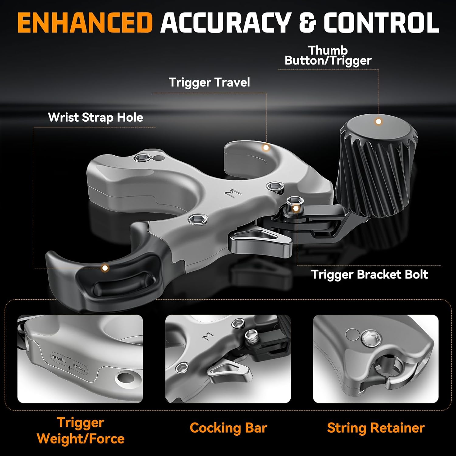 Bow Release for Compound Bow, Adjustable 3 Finger Thumb Release Aid with Wrist Strap & Wrench, Aluminum Alloy Archery Release