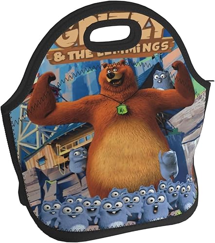 Miniatura 8 de Bolsa de almuerzo reutilizable Grizzy y Anime The Lemmings de neopreno portátil con aislamiento para picnic al aire libre, oficina, 11 x 11.4 x 5.5