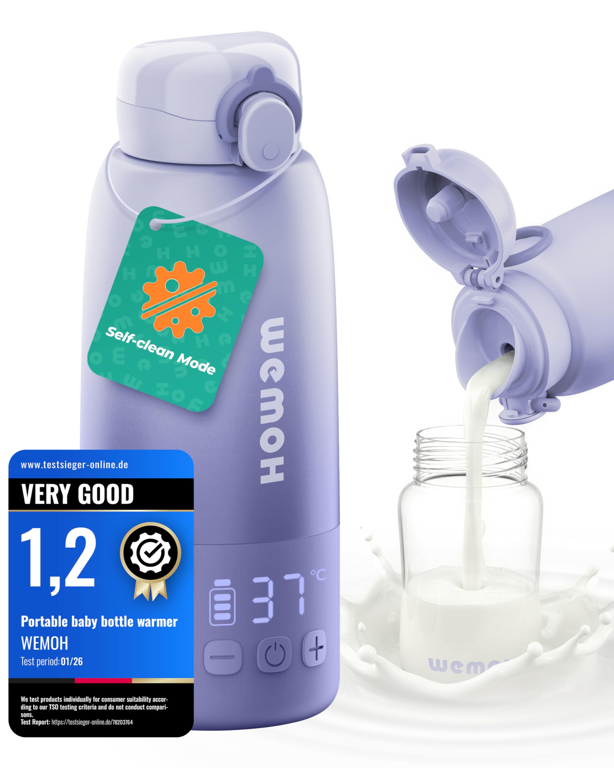 Calentador de biberones portátil para bebés con función de autolimpieza, 100 W, calentamiento rápido para leche materna, control preciso de la temperatura y capacidad de 450 ml, calentador de