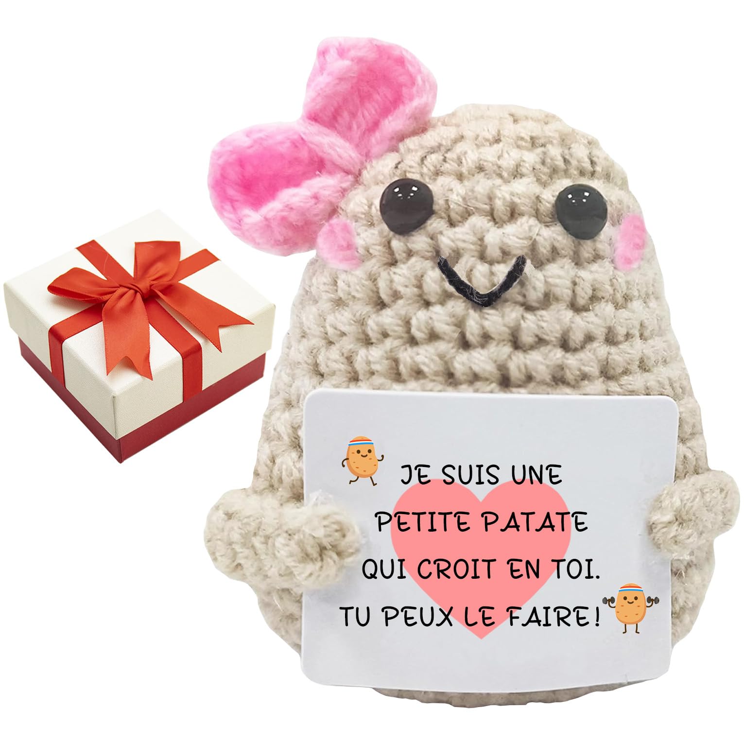 Aonveki Cadeau Femme Original & Amusant, Pomme de Terre Positive avec Porte Clés et Boîte Cadeau, Idée Cadeau Noel Anniversaire pour Femme Petite Amie Fille Collègue