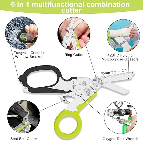 Miniatura 3 de Herramienta combinada multifuncional 6 en 1, tijeras de emergencia retráctiles plegables, herramientas de campamento al aire libre, cortador de
