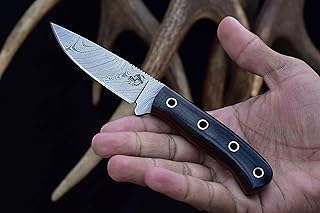 Knives Ranch Handmade Damascus Steel EDC Utility Knife - Full Tang - Burlap Micarta Handle - Heavy-Duty Pancake Sheath Snug Fit (3112-M) - Knives Ranch