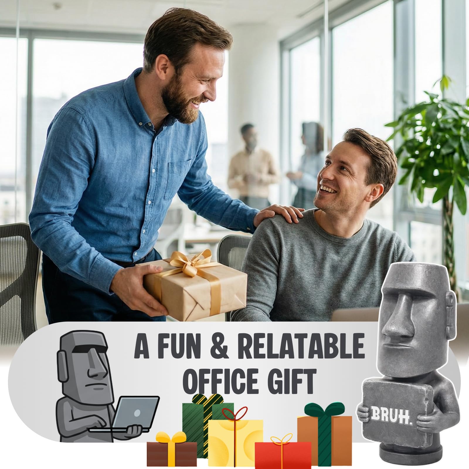 Divertente statua Moai da scrivania, testa dell'isola di Pasqua Bruh, regalo per uomini e ragazzi, in resina, idea regalo per colleghi, decorazione per sala giochi, idee elefante bianco