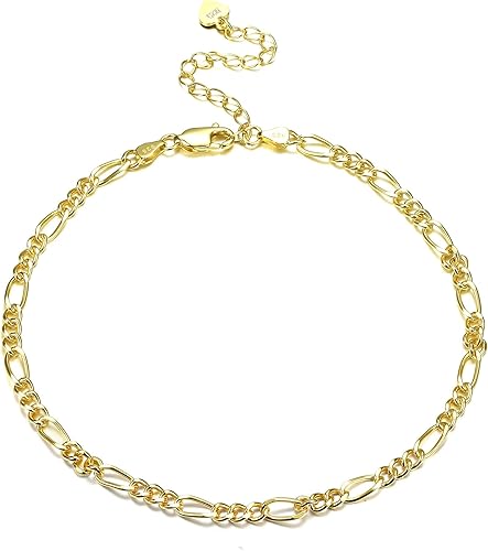 KRFY 925 Bracelet Cheville en Argent pour Femme 18K plaqué or Taille Diamant Cub