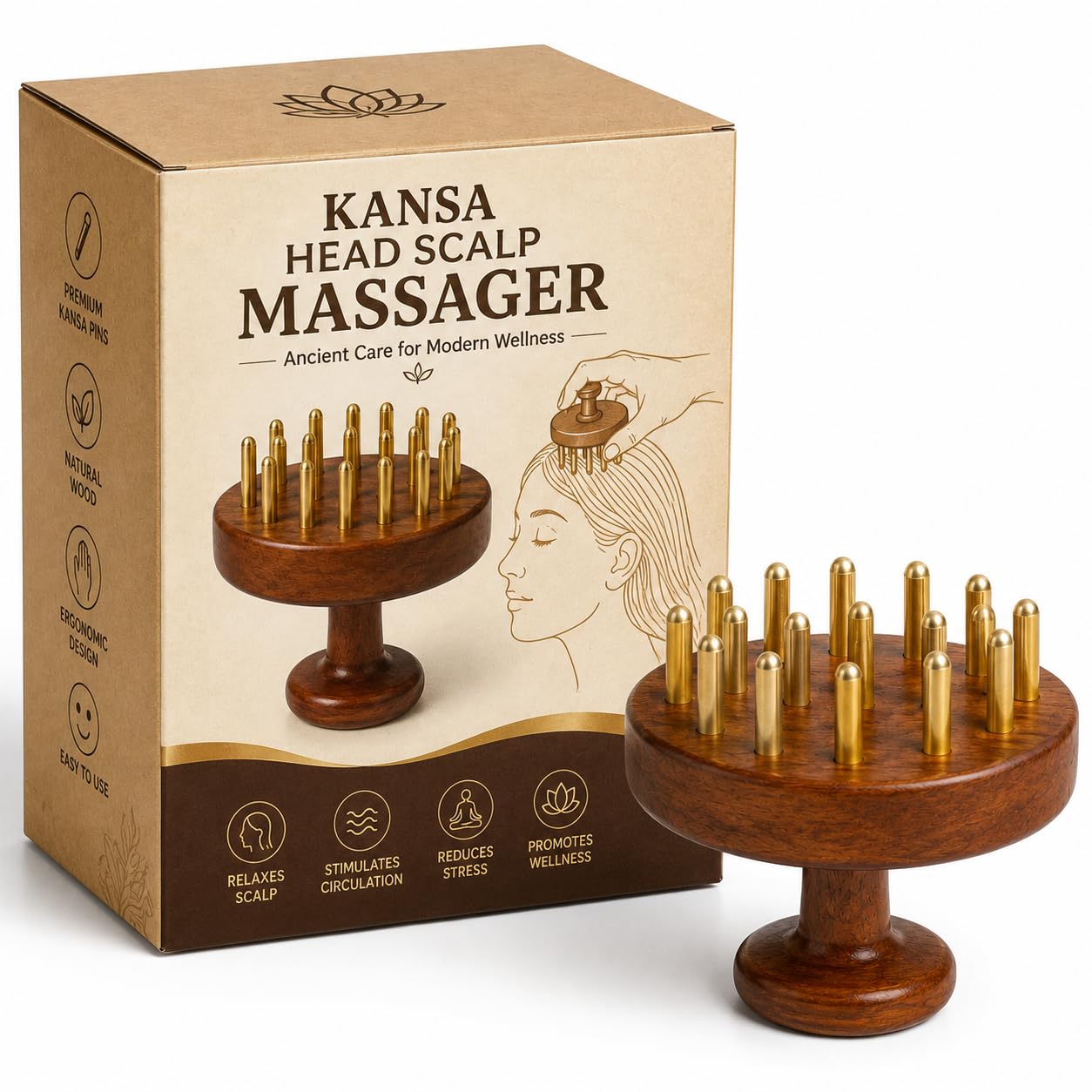 Kansa Head Scalp Massager & Body Stimulator | Bronze Head Massager Tool for Natural Hair Growth, Stress Relief & Detox | Handmade Kansa wand Massage Tool with Wooden Handle-image-21