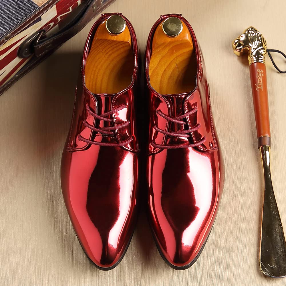 MANLADUO Chaussures en cuir brillant doré à bout pointu pour homme