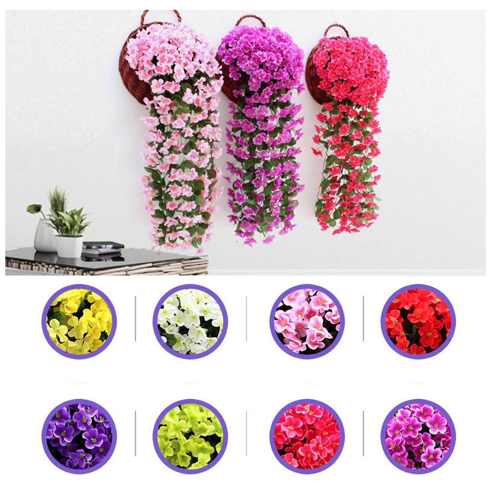 Künstliche Hängepflanzen, Reben für Zuhause, Bauernhaus, Innen- und Außenbereich, Wandblumen-Dekor, Set mit 4 Stück in Farbe B, ideal für Veranda, Zimmer und Gartendekoration