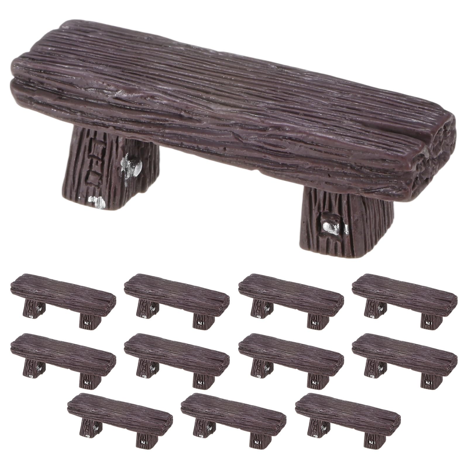 M METERXITY 12-Pack Miniature Resin Bench, 2.1x0.7x0.7 Inch Mini Garden Chair for Dollhouse/Fairy Garden Accessories/DIY Micro Landscaping, Tiny Park Street Seat [Dark Color]