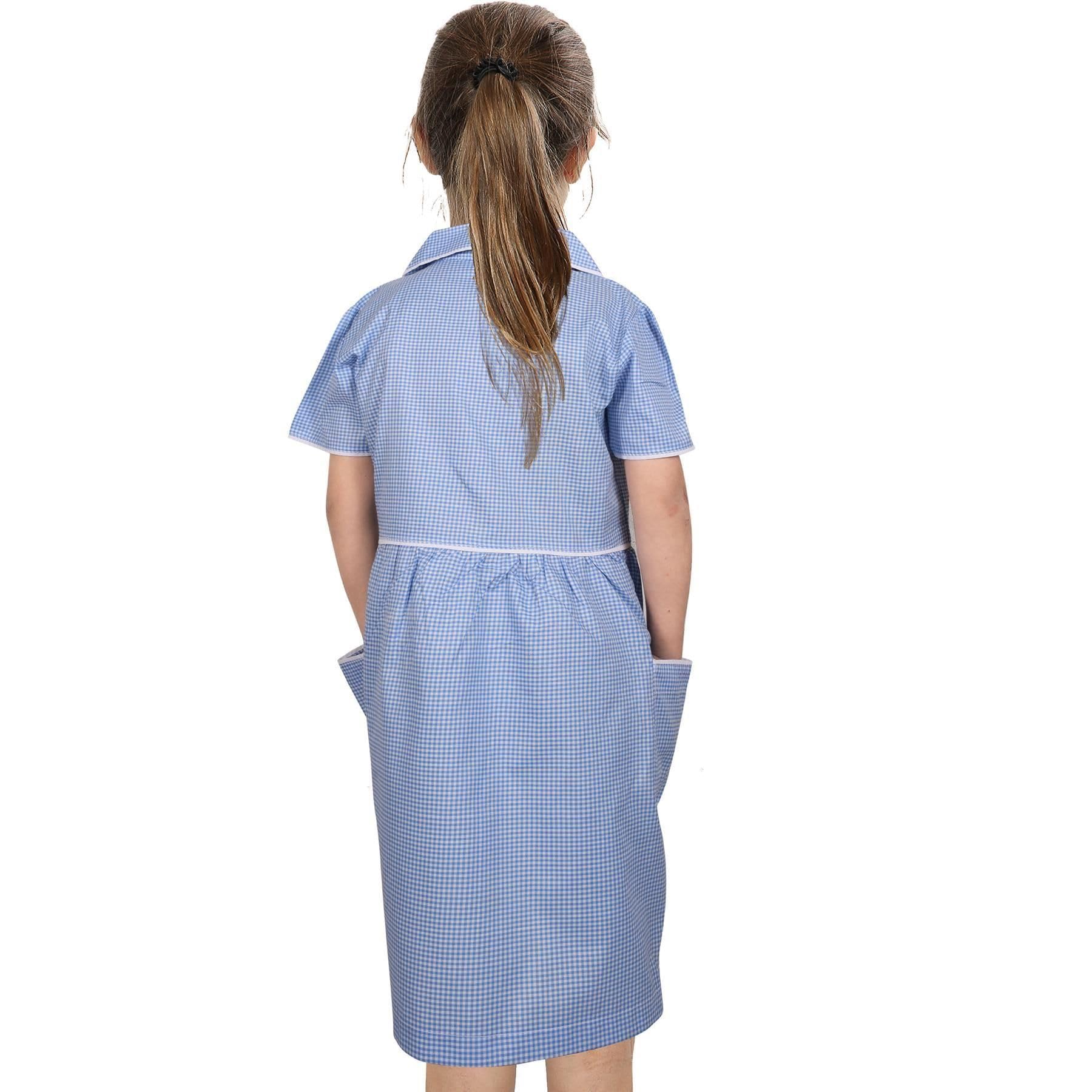 A2Z 4 Kids Mädchen Packung Mit 2 Uniform Schule Kleid Weich Bequem Gingham Kariert Sommer Schulen Kleider Mit Passenden Haargummis Alter 2-14 Jahre