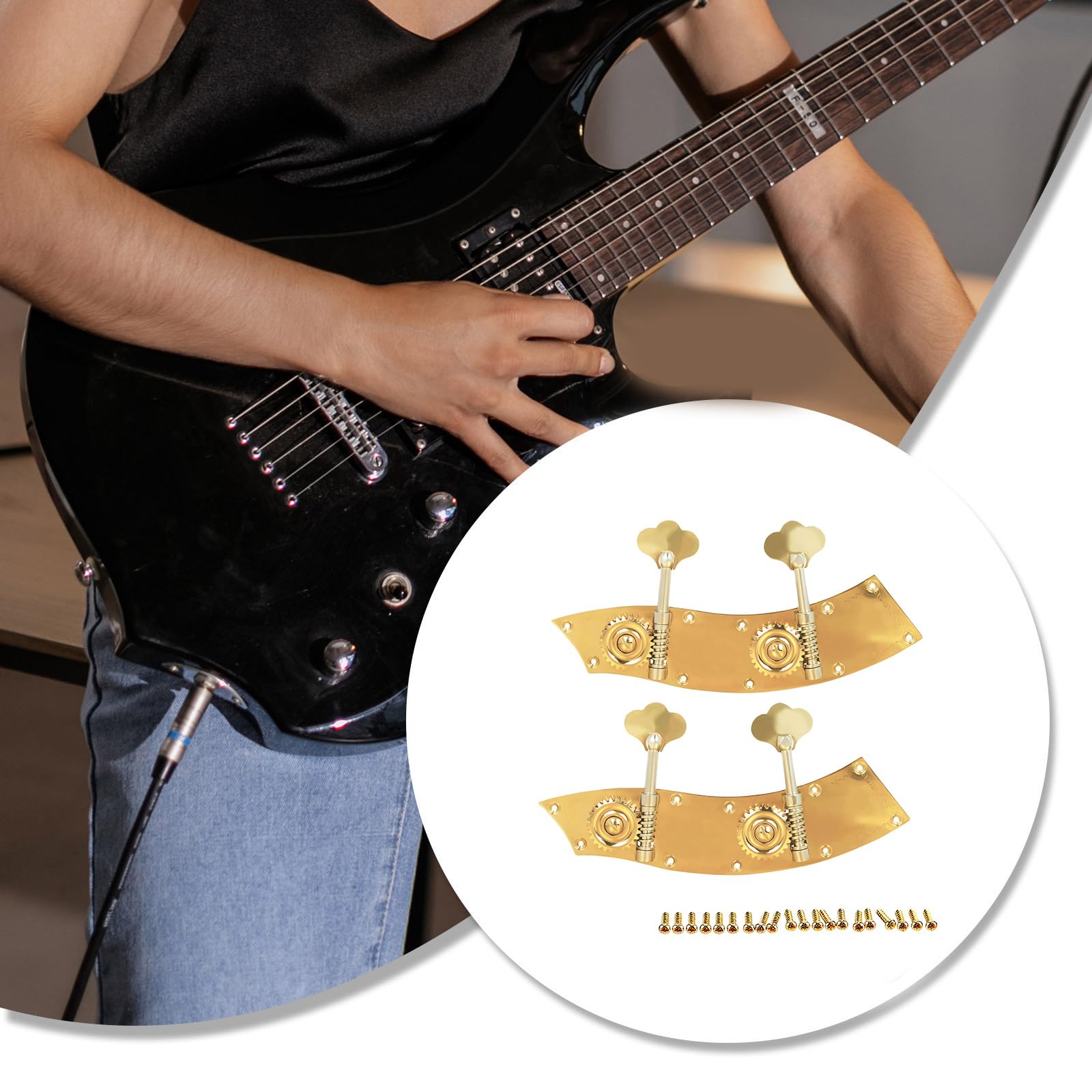 Clavijas de afinación de bajo, cabezal de máquina de guitarra, doble engranaje de metal, clavijas de afinación de instrumentos de cuerda, accesorios de guitarra, máquinas de bajo, doble engranaje de