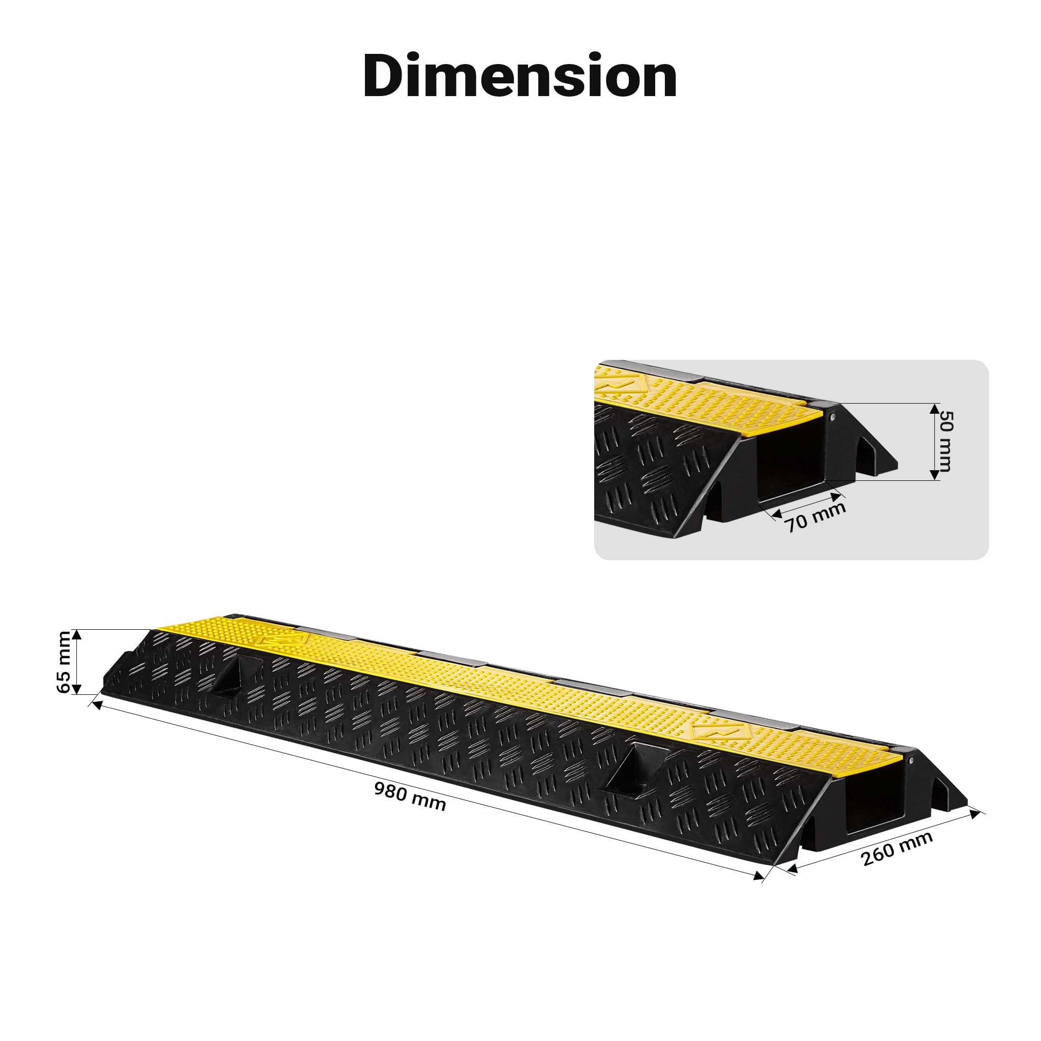 Wiltec Rampa para Cables 98 x 26 x 6,5 cm, 3 Unidades, Canal pasacables con Capacidad de Carga de 15 t, protección contra el Paso de vehículos hasta 30 km/h, Protector contra pisadas, de PP y Goma