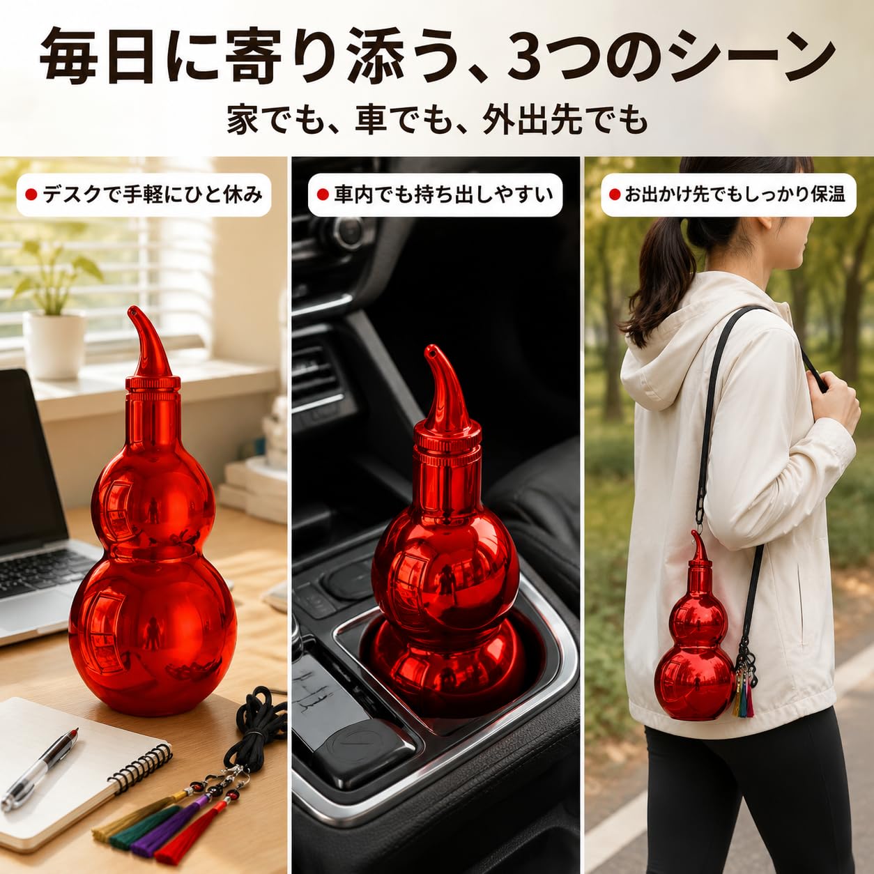 Thermosflasche Edelstahl Isolierflasche Trinkflasche Vakuumflasche mit Schraubkappe Und Metallring Robuste 316 304 Edelstahlkorpus mit Elementen für, mit Quaste, Aufbewahrungstasch