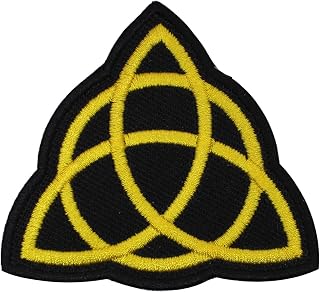 Viking Triquetra Trinity Knot Yellow Embroidered Iron on Sew on Patch Badge for Clothes etc. 6.5x7cm