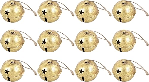Haute Decor Jingle Bell Adornos de 1.97 pulgadas de diámetro, paquete de 12 Decoración de cascabel de metal de lámina dorada brillante para árbol