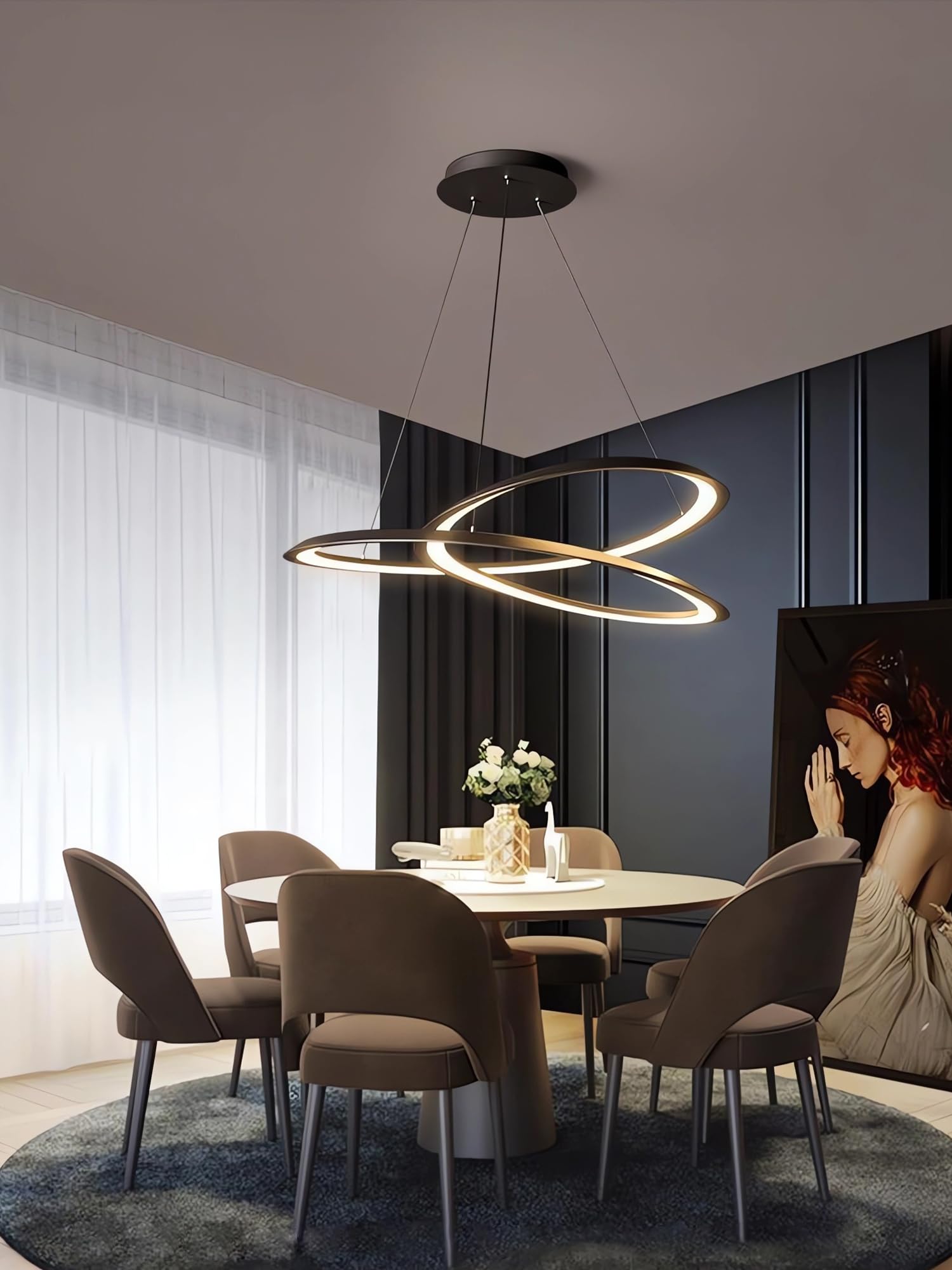 Lampa wisząca LED Nowoczesna sufitowa Lampy wiszące Ściemniane za pomocą pilota spiralne oprawy wiszące Oświetlenie wiszące z regulacją wysokości do salonu sypialni biura jadalni (80cm)