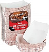 Vista 1 de Mini botes de papel para alimentos (paquete de 250) bandejas desechables de papel a cuadros rojos y blancos de 0.25 libras, bandejas de papel