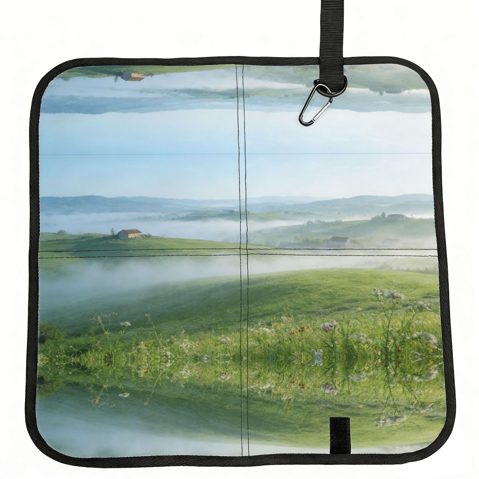 DUYIOKH Misty Green Hills Print Foldable Portable Seat Cushion for World Cup Games, Camping and Outdoor Activities