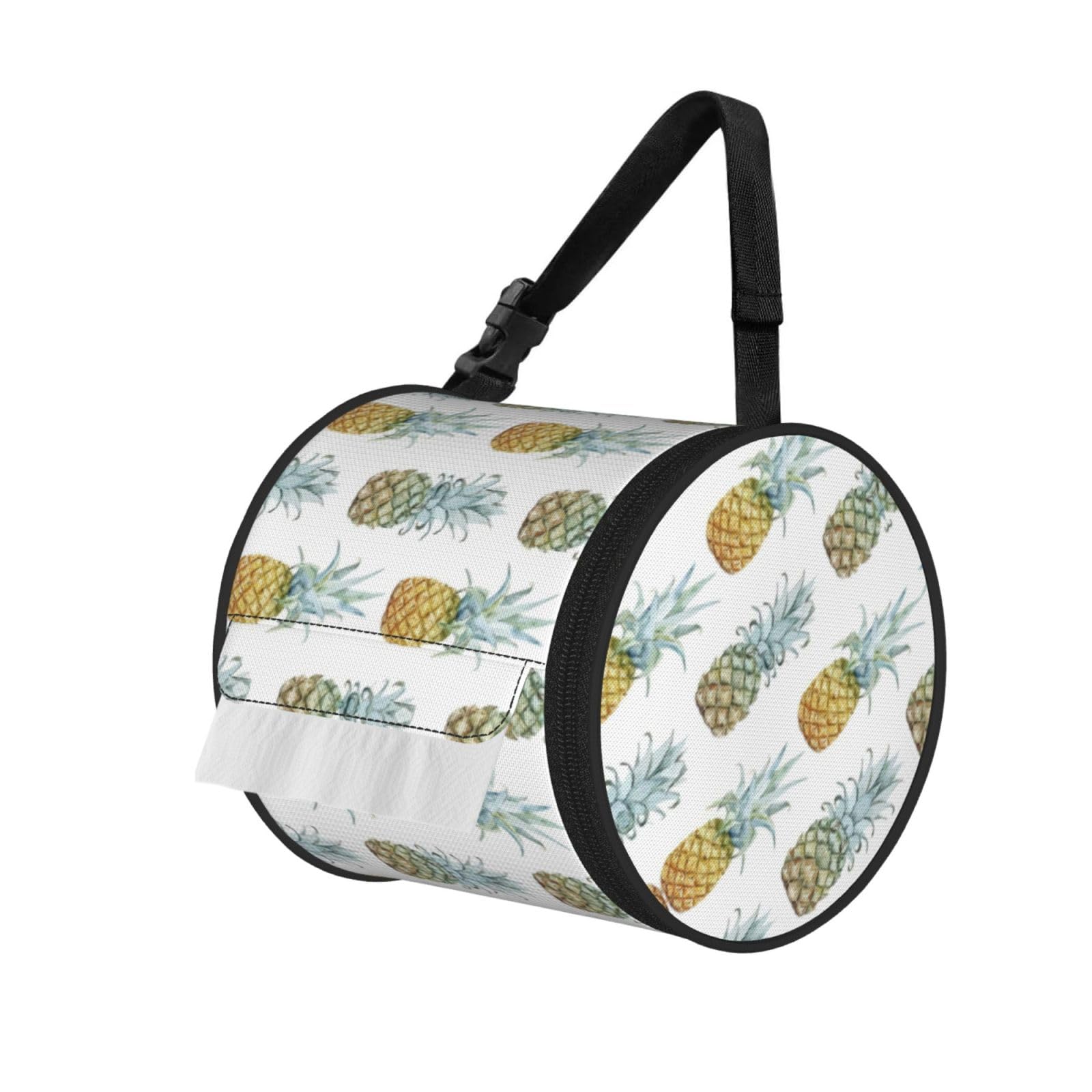 Fashion Pineapples Printed Toilet Paper Holder Bag, Adjustable Strap Roll Paper Organizer for Car Kitchen Outdoor