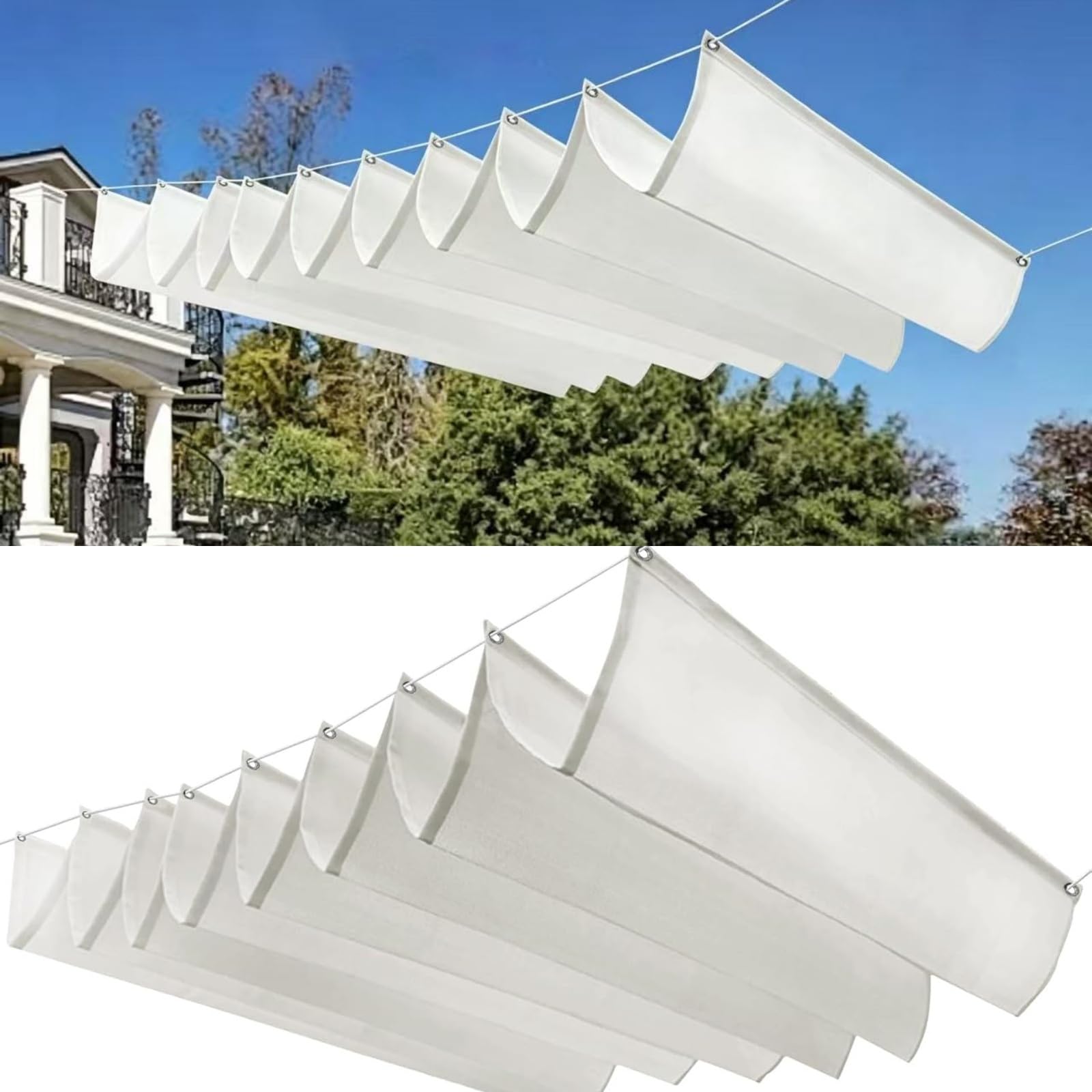 Wodoodporny Żagiel Przeciwsłoneczny 90x320cm Blokujący 98% UV Wodoodporna Osłona Pergoli Z Oczkami I Sznurkiem Do Ogrodu Zewnętrznego, Patio, Trawnika, Biały