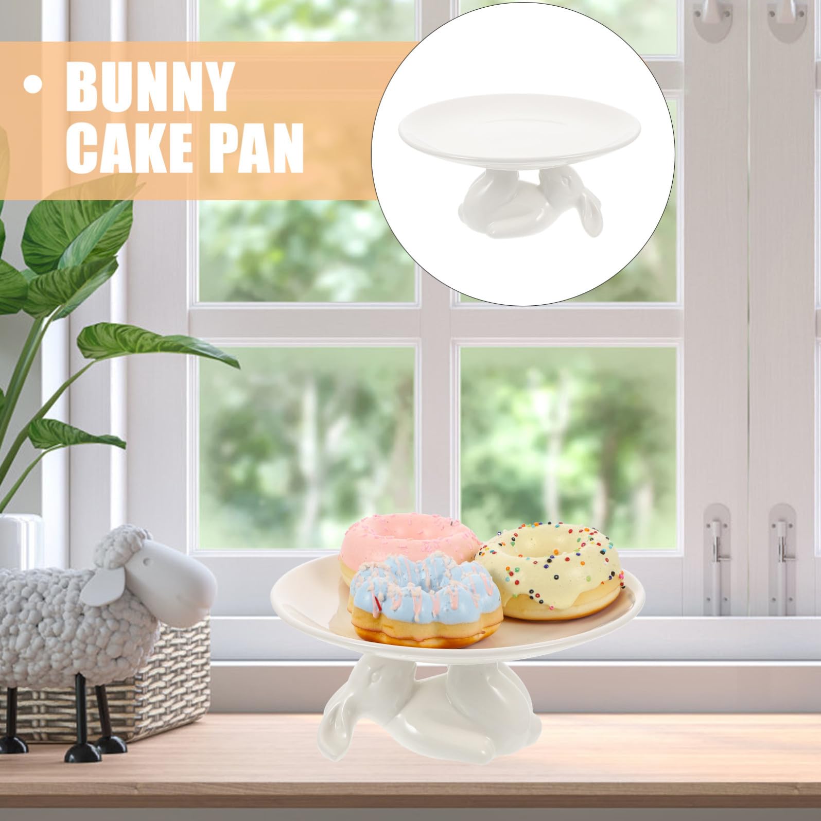 Didiseaon Alzatina Torta in Ceramica Bianca Decorazione Coniglio Elegante per Eventi e Banchetti, Porta Dolci e Snack Supporto da Tavola Raffinato