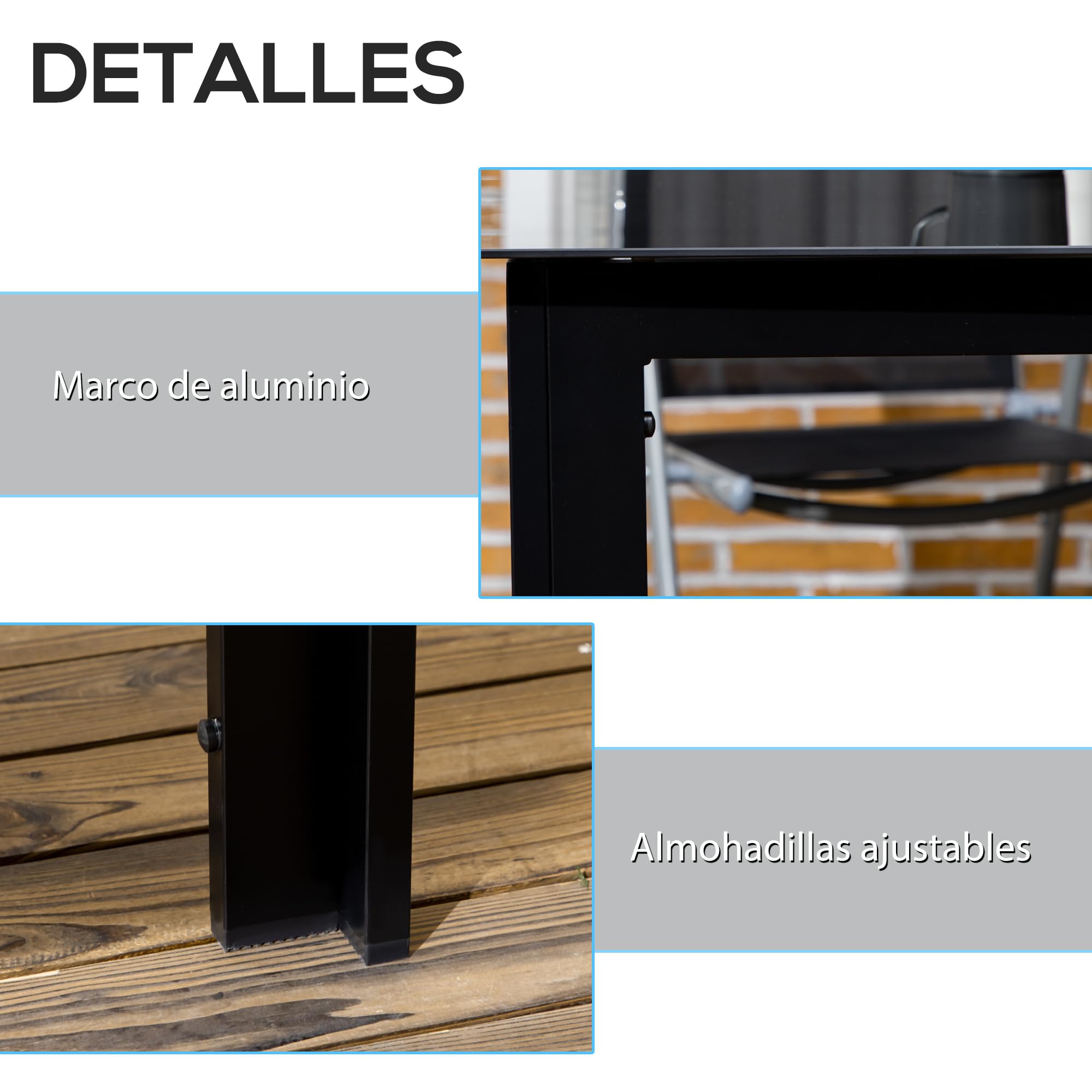Outsunny Mesa de Jardín Rectangular para 6 Personas con Marco de Aluminio Mesa de Comedor Exterior con Tablero de Vidrio Templado Carga 50 kg para Terraza Balcón 150x90x74 cm Negro