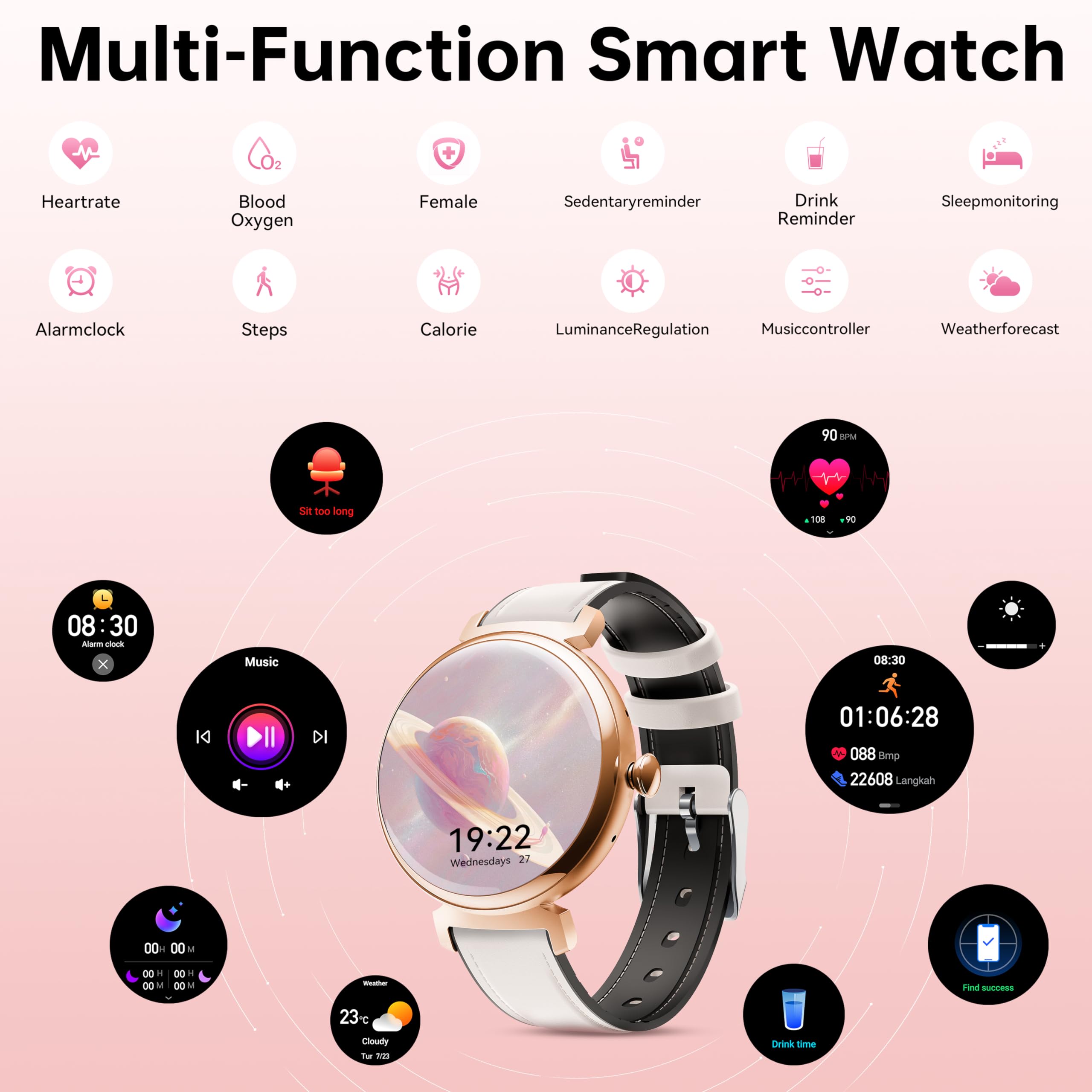 OUKITEL BT30 Smartwatch Donna - 1,04"HD Schermo Tattile Orologio Smartwatch con chiamate Bluetooth,Smart Watch con Contapassi/Cardiofrequenzimetro/Sonno,100+Sport Impermeabil IP68 per Android iOS,Nero