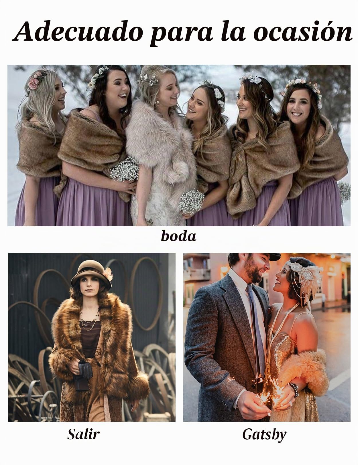 BEAUTELICATE Chal de Piel Sintética con Ribete de Piel de Zorro Sintética Poncho Estola de Pelo Mujer Cardigan para Boda Fiesta Invierno