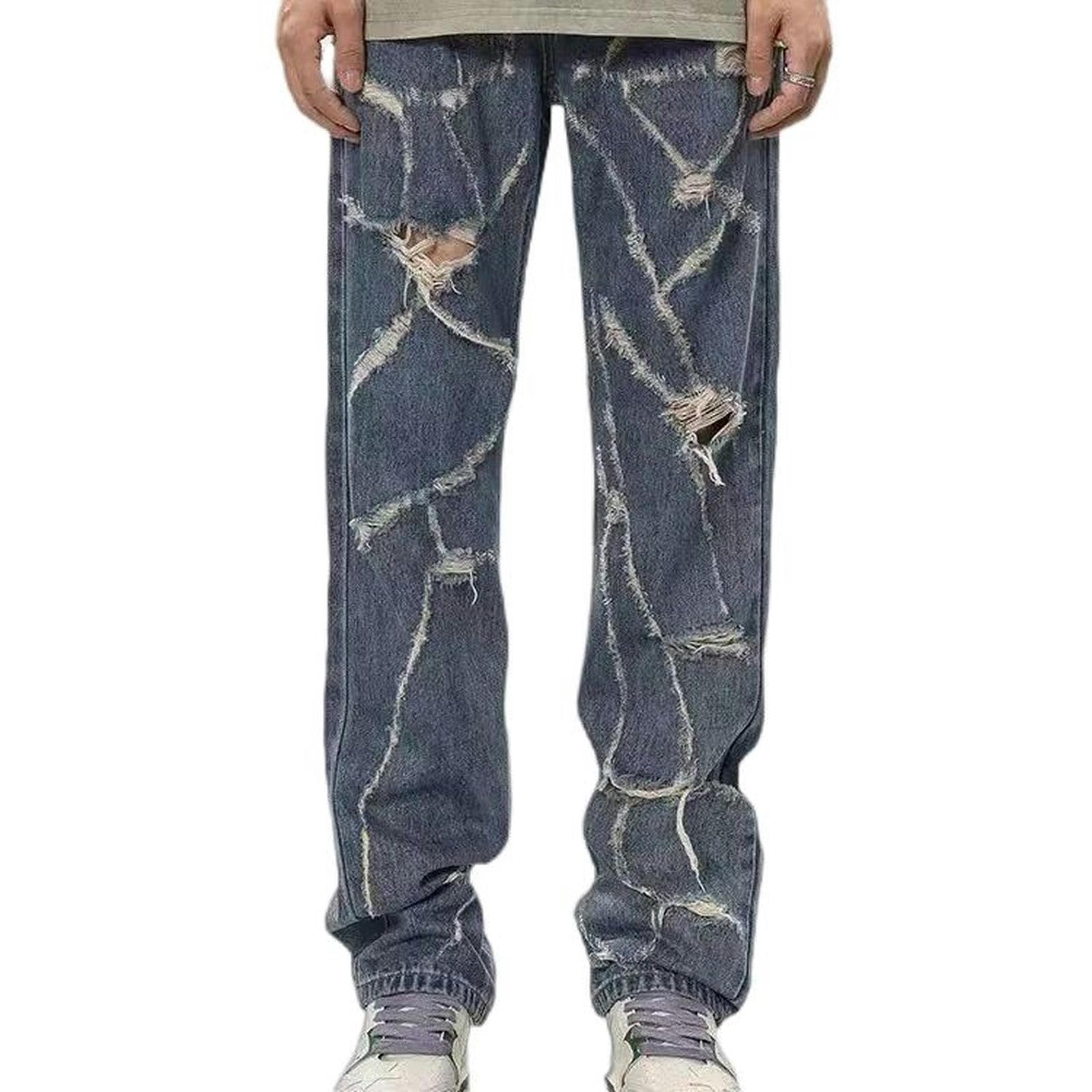 Jeans Casual Larghi e Dritti High Street Washed Damaged - Blu - XXL
