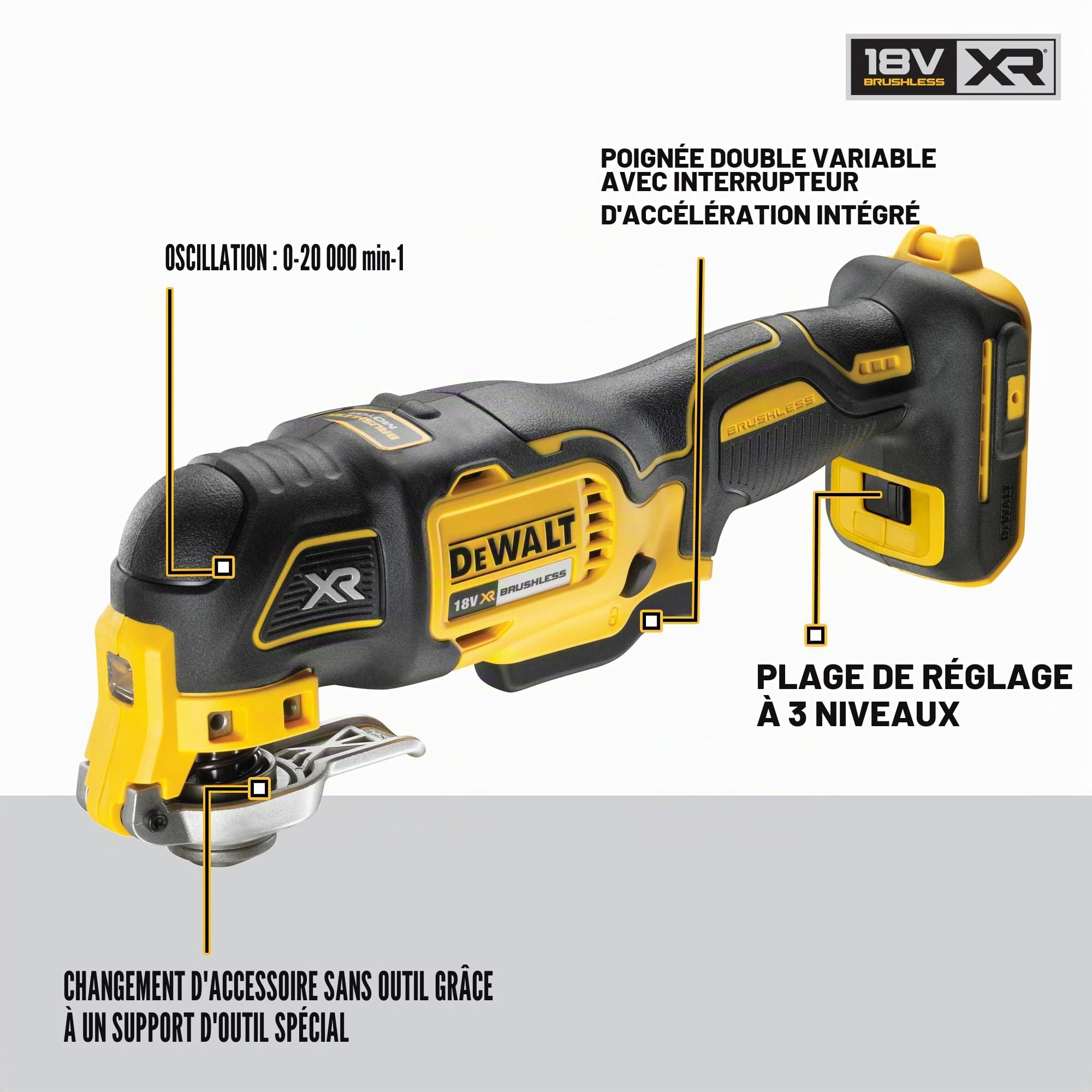 Dewalt Multicutter 18v dewalt - sans Batterie ni Chargeur - dcs356nt-xj & Ponceuse Excentrique XR 18V 125mm Brushless - Appareil Électrique Sans Fil - Régulateur de Vitesse