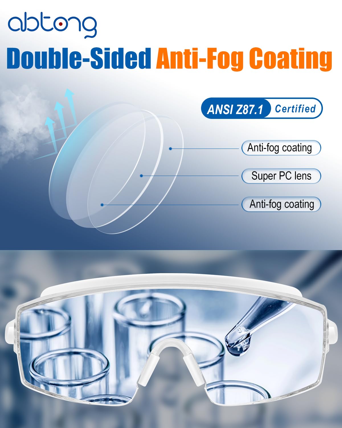 Anteojos de seguridad antivaho, ANSI Z87.1 anteojos de seguridad con lente envolvente transparente y patillas ajustables