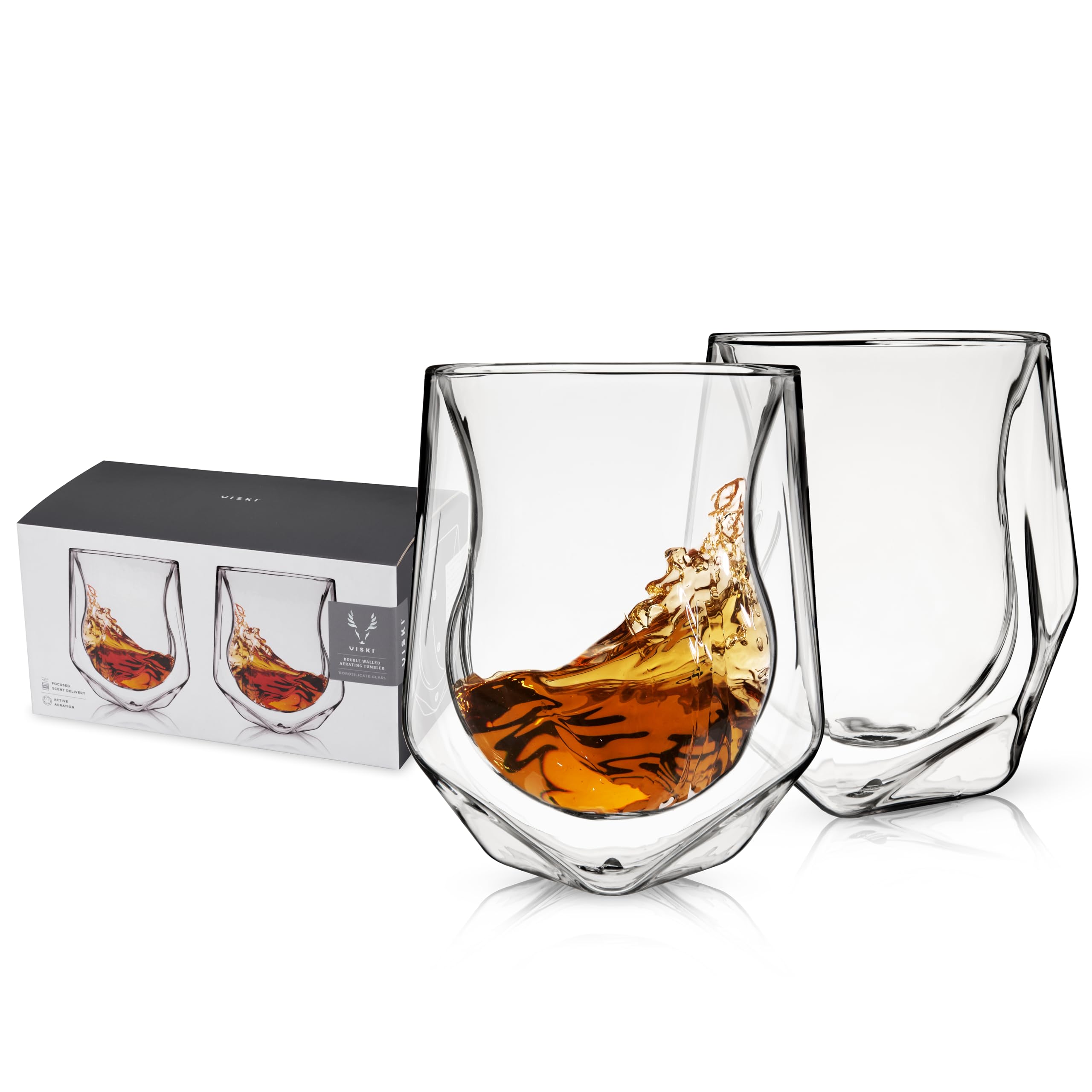 Viski Napowietrzający kubek do whisky, szklanka do degustacji whisky, wączyk o podwójnych ściankach, specjalny kubek do burbona, przezroczyste szkło, nadaje się do mycia w zmywarce, 200 ml, zestaw 2