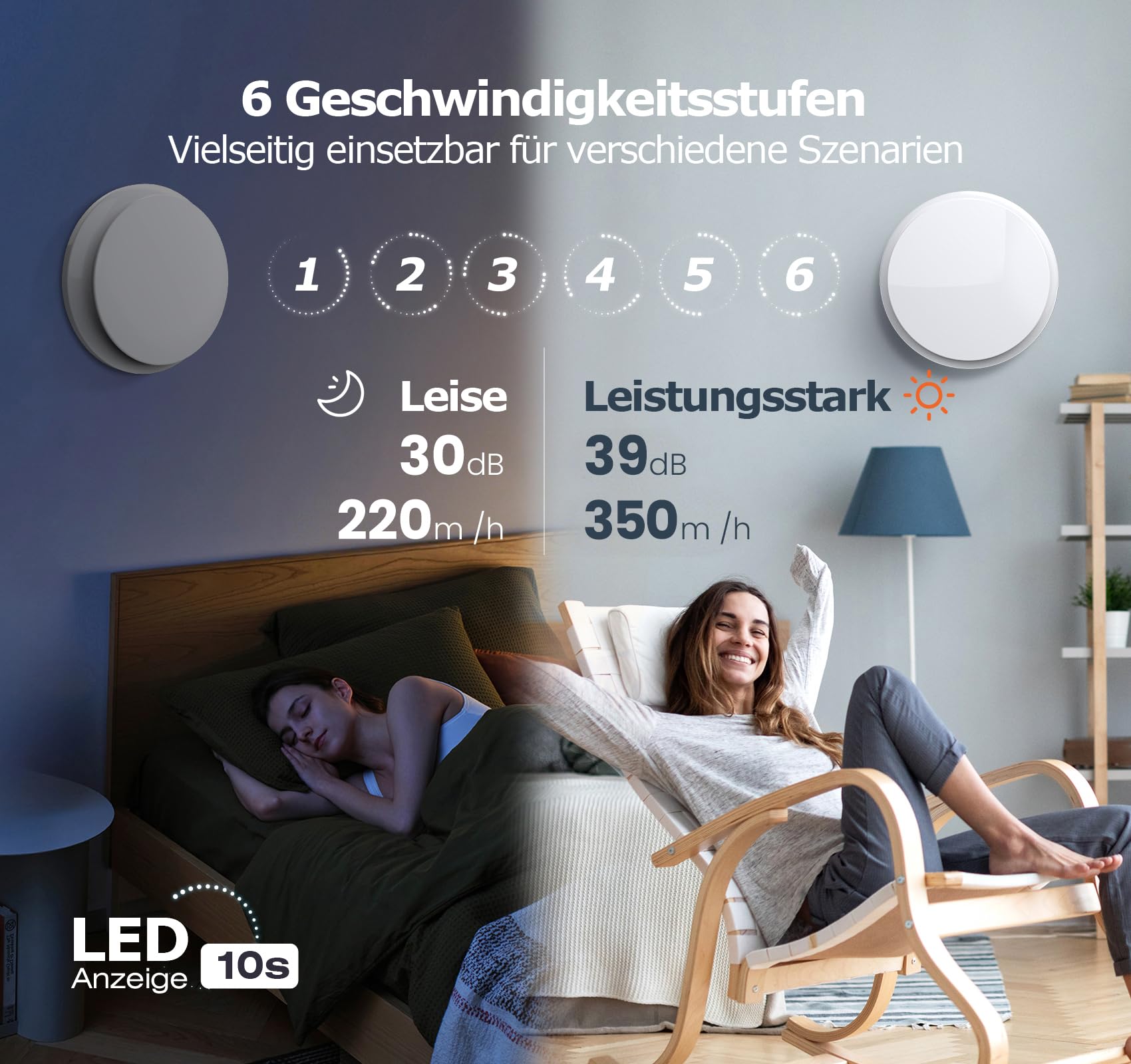 Badlüfter 150mm mit Fernbedienung, 2 Richtungen, 6 Geschwindigkeiten Lüfter Bad mit Statusanzeige, Speicherfunktion, Leise Abluftventilator Badezimmer WC Garage Keller Deckenmontage Wandmontage