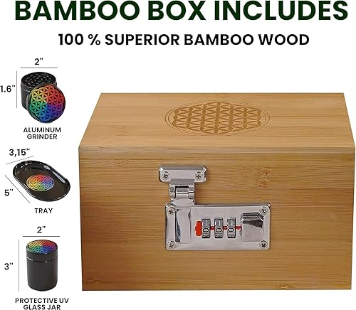 Miniatura 9 de Miracles Caja de almacenamiento de bambú – Caja de almacenamiento decorativa con tapa y cerradura combinada – Caja de bambú con accesorios