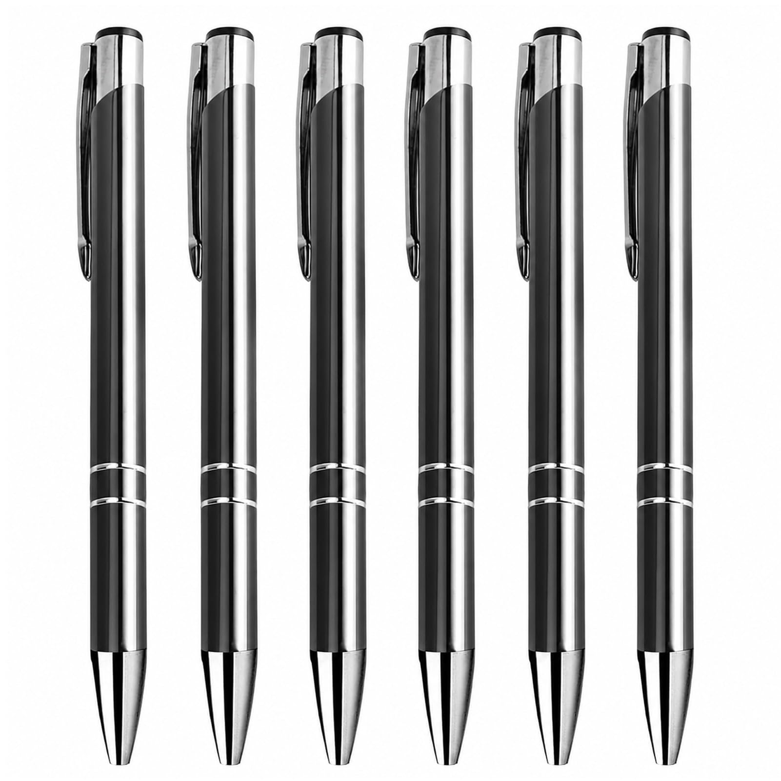 6 Pcs Luxury Metal Ballpoint Pens with 1.0mm Smooth Nib Pens Black Ink Retractable Stainless Steel Signature Pen with Clip Perfect for Office School Teacher Nurse Wedding Business Gift (Grey)